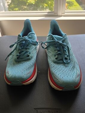 Hoka Women's Teal Running Sneakers with Red Accent